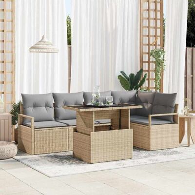 vidaXL Garten-Sofa-Set mit Kissen 6 pcs Beige und Hellgrau Poly-Rattan vidaXL Garten-Sofa-Set mit Kissen 6 pcs Beige und Hellgrau Poly-Rattan