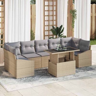 vidaXL Garten-Sofa-Set mit Kissen 8 pcs Beige und Hellgrau Poly-Rattan vidaXL Garten-Sofa-Set mit Kissen 8 pcs Beige und Hellgrau Poly-Rattan