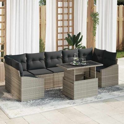 vidaXL Garten-Sofa-Set mit Kissen 8 pcs Hellgrau Poly-Rattan vidaXL Garten-Sofa-Set mit Kissen 8 pcs Hellgrau Poly-Rattan