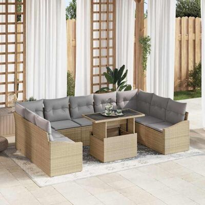 vidaXL Sofa Set mit Kissen 10 pcs Beige und Hellgrau Poly-Rattan vidaXL Sofa Set mit Kissen 10 pcs Beige und Hellgrau Poly-Rattan