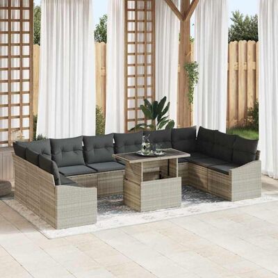 vidaXL Sofa Set mit Kissen 11 pcs Hellgrau Poly-Rattan vidaXL Sofa Set mit Kissen 11 pcs Hellgrau Poly-Rattan