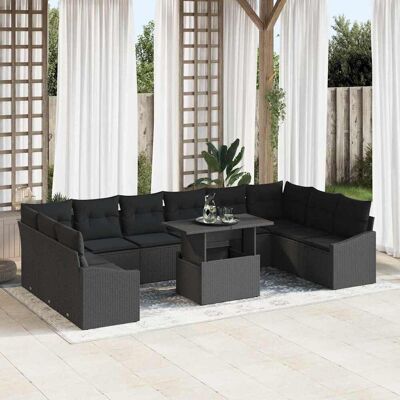 vidaXL Sofa Set mit Kissen 11 pcs Schwarz Poly-Rattan vidaXL Sofa Set mit Kissen 11 pcs Schwarz Poly-Rattan