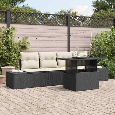 vidaXL Sofa Set mit Kissen 5 pcs Schwarz und Creme Poly-Rattan vidaXL Sofa Set mit Kissen 5 pcs Schwarz und Creme Poly-Rattan