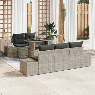 vidaXL Sofa Set mit Kissen 6 pcs Hellgrau Poly-Rattan vidaXL Sofa Set mit Kissen 6 pcs Hellgrau Poly-Rattan