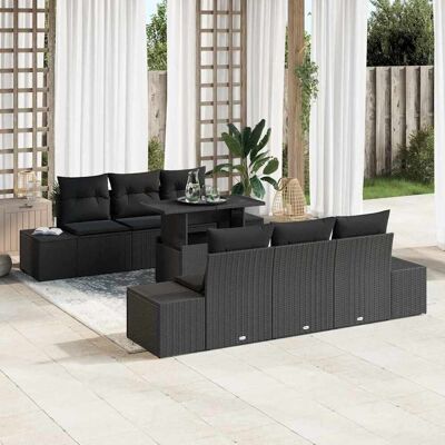 vidaXL Sofa Set mit Kissen 7 pcs Schwarz Poly-Rattan vidaXL Sofa Set mit Kissen 7 pcs Schwarz Poly-Rattan