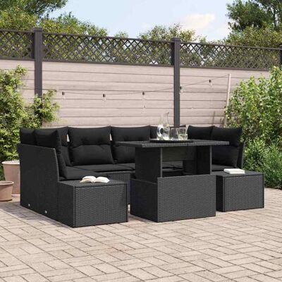 vidaXL Sofa Set mit Kissen 7 pcs Schwarz Poly-Rattan vidaXL Sofa Set mit Kissen 7 pcs Schwarz Poly-Rattan