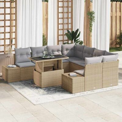 vidaXL Gartensofa-set mit Kissen 9 pcs Beige und Hellgrau Poly-Rattan vidaXL Gartensofa-set mit Kissen 9 pcs Beige und Hellgrau Poly-Rattan