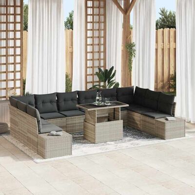 vidaXL Garten-Sofa-Set mit Kissen mit Speicher 11 pcs Hellgrau vidaXL Garten-Sofa-Set mit Kissen mit Speicher 11 pcs Hellgrau