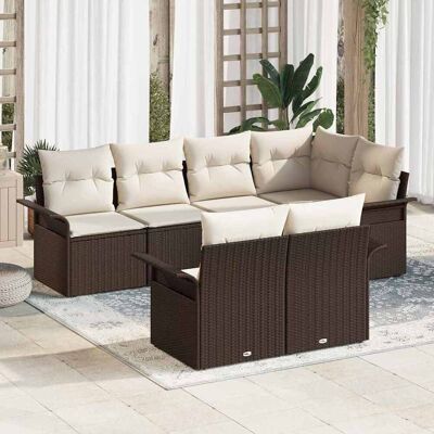 vidaXL Garten-Sofa-Set mit Kissen mit Speicher 7 pcs Braun Poly Rattan vidaXL Garten-Sofa-Set mit Kissen mit Speicher 7 pcs Braun Poly Rattan