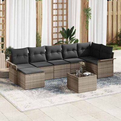 vidaXL Garten-Sofa-Set mit Kissen mit Speicher 8 pcs Grau Poly Rattan vidaXL Garten-Sofa-Set mit Kissen mit Speicher 8 pcs Grau Poly Rattan