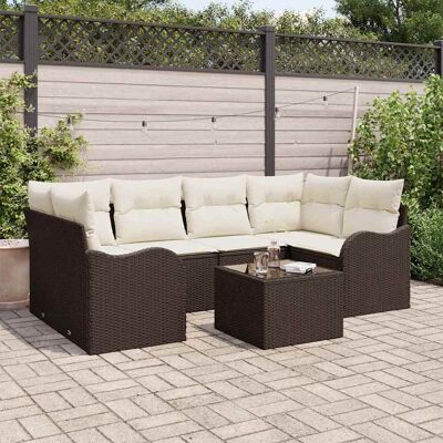 vidaXL Garten-Sofa-Set mit Kissen mit Speicher 7 pcs Braun und Creme vidaXL Garten-Sofa-Set mit Kissen mit Speicher 7 pcs Braun und Creme