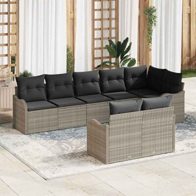 vidaXL Garten-Sofa-Set mit Kissen 8 pcs Hellgrau Poly Rattan vidaXL Garten-Sofa-Set mit Kissen 8 pcs Hellgrau Poly Rattan