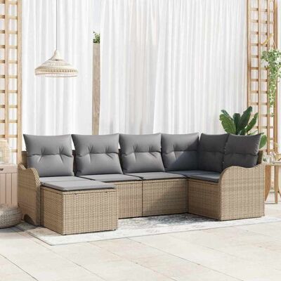 vidaXL Garten-Sofa-Set mit Kissen 6 pcs Beige und Hellgrau Poly Rattan vidaXL Garten-Sofa-Set mit Kissen 6 pcs Beige und Hellgrau Poly Rattan