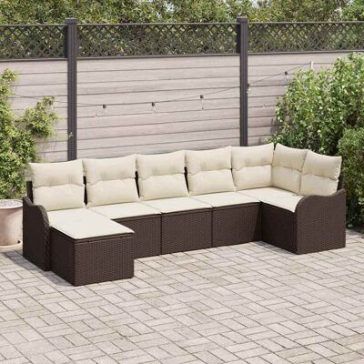vidaXL Garten-Sofa-Set mit Kissen 7 pcs Braun und Weiß Poly Rattan vidaXL Garten-Sofa-Set mit Kissen 7 pcs Braun und Weiß Poly Rattan