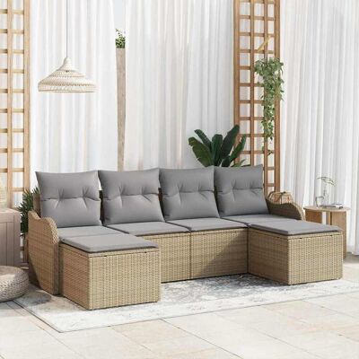 vidaXL Garten-Sofa-Set mit Kissen 6 pcs Beige und Hellgrau Poly Rattan vidaXL Garten-Sofa-Set mit Kissen 6 pcs Beige und Hellgrau Poly Rattan