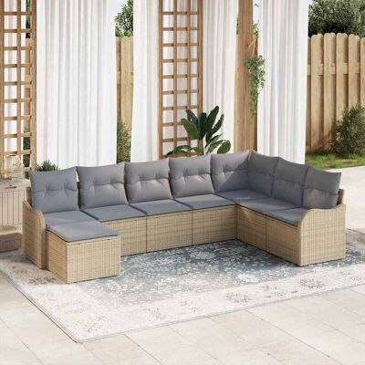 vidaXL Garten-Sofa-Set mit Kissen 8 pcs Beige und Hellgrau Poly Rattan vidaXL Garten-Sofa-Set mit Kissen 8 pcs Beige und Hellgrau Poly Rattan