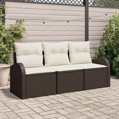 vidaXL Garten-Sofa-Set mit Speicher 3 pcs Braun und Weiß Poly Rattan vidaXL Garten-Sofa-Set mit Speicher 3 pcs Braun und Weiß Poly Rattan