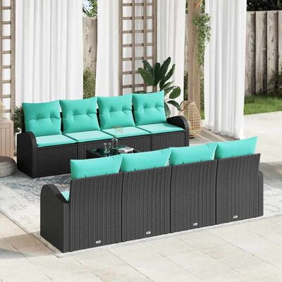 vidaXL Sofa Set mit Kissen 9 pcs Schwarz und Türkis Poly-Rattan vidaXL Sofa Set mit Kissen 9 pcs Schwarz und Türkis Poly-Rattan