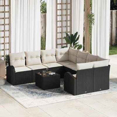 vidaXL Sofa Set mit Kissen 9 pcs Schwarz und Creme Poly-Rattan vidaXL Sofa Set mit Kissen 9 pcs Schwarz und Creme Poly-Rattan