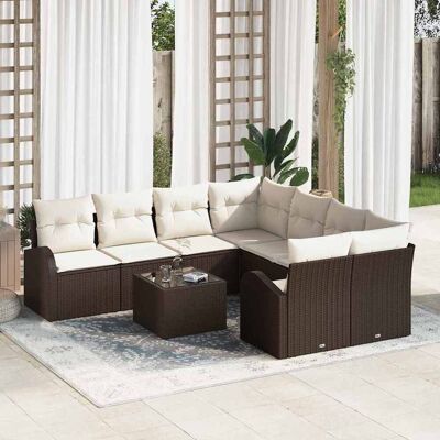vidaXL Sofa Set mit Kissen 9 pcs Braun und Creme Poly-Rattan vidaXL Sofa Set mit Kissen 9 pcs Braun und Creme Poly-Rattan