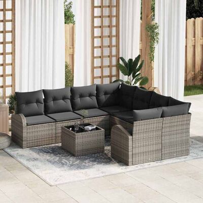 vidaXL Sofa Set mit Kissen mit Speicher 9 pcs Grau Poly-Rattan vidaXL Sofa Set mit Kissen mit Speicher 9 pcs Grau Poly-Rattan