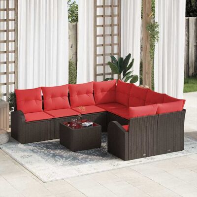 vidaXL Sofa Set mit Kissen 9 pcs Beige und Rot Poly-Rattan vidaXL Sofa Set mit Kissen 9 pcs Beige und Rot Poly-Rattan