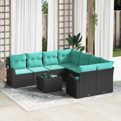 vidaXL Sofa Set mit Kissen 9 pcs Schwarz und Türkis Poly-Rattan vidaXL Sofa Set mit Kissen 9 pcs Schwarz und Türkis Poly-Rattan