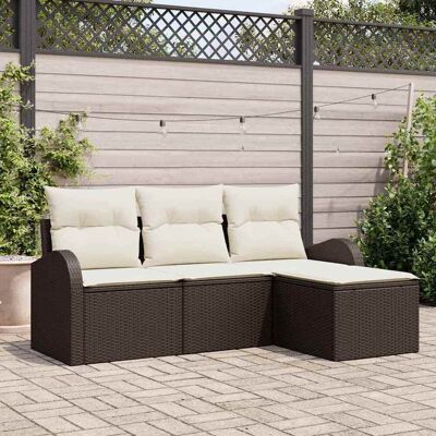 vidaXL Sofa Set mit Kissen 4 pcs Braun und Weiß Poly-Rattan vidaXL Sofa Set mit Kissen 4 pcs Braun und Weiß Poly-Rattan