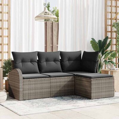 vidaXL Sofa Set mit Kissen mit Speicher 4 pcs Grau Poly-Rattan vidaXL Sofa Set mit Kissen mit Speicher 4 pcs Grau Poly-Rattan