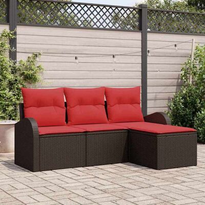 vidaXL Sofa Set mit Kissen 4 pcs Braun und Rot Poly-Rattan vidaXL Sofa Set mit Kissen 4 pcs Braun und Rot Poly-Rattan