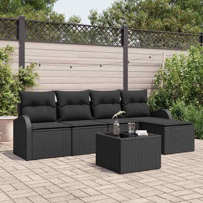 vidaXL Sofa Set mit Kissen mit Speicher 6 pcs Schwarz Poly-Rattan vidaXL Sofa Set mit Kissen mit Speicher 6 pcs Schwarz Poly-Rattan
