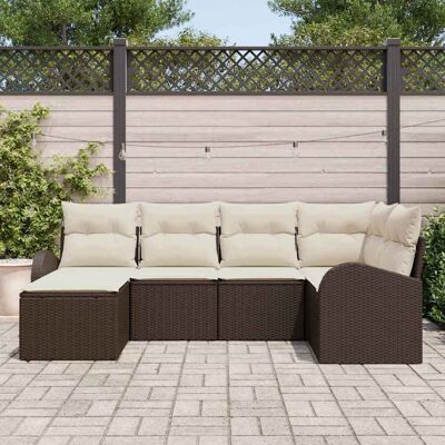 vidaXL Sofa Set mit Kissen 6 pcs Braun und Weiß Poly-Rattan vidaXL Sofa Set mit Kissen 6 pcs Braun und Weiß Poly-Rattan