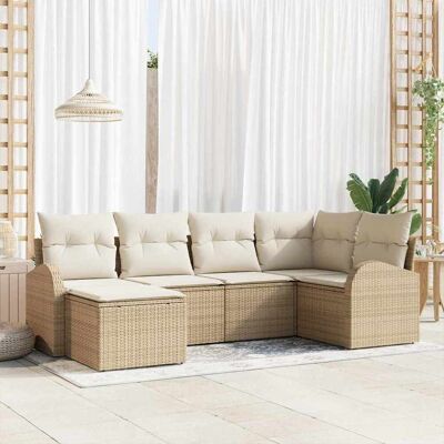 vidaXL Sofa Set mit Kissen 6 pcs Beige und Weiß Poly-Rattan vidaXL Sofa Set mit Kissen 6 pcs Beige und Weiß Poly-Rattan