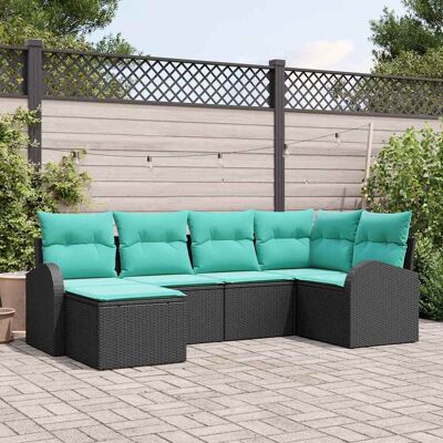 vidaXL Sofa Set mit Kissen 6 pcs Schwarz und Türkis Poly-Rattan vidaXL Sofa Set mit Kissen 6 pcs Schwarz und Türkis Poly-Rattan