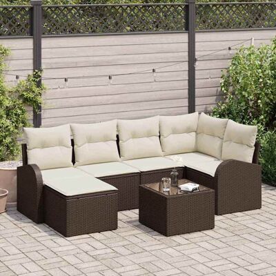 vidaXL Sofa Set mit Kissen 7 pcs Braun und Weiß Poly-Rattan vidaXL Sofa Set mit Kissen 7 pcs Braun und Weiß Poly-Rattan