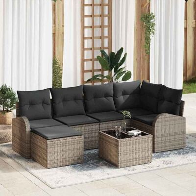 vidaXL Sofa Set mit Kissen mit Speicher 7 pcs Grau Poly-Rattan vidaXL Sofa Set mit Kissen mit Speicher 7 pcs Grau Poly-Rattan