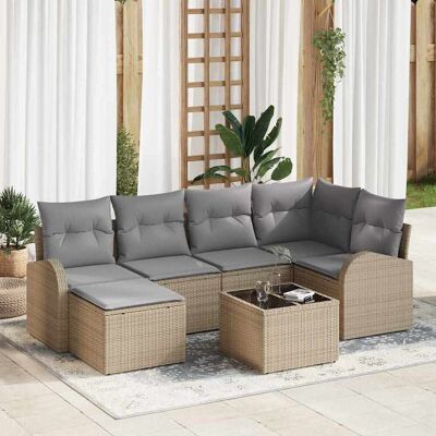 vidaXL Sofa Set mit Kissen 7 pcs Beige und hellgrau Poly-Rattan vidaXL Sofa Set mit Kissen 7 pcs Beige und hellgrau Poly-Rattan