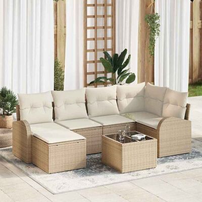 vidaXL Sofa Set mit Kissen 7 pcs Beige und Weiß Poly-Rattan vidaXL Sofa Set mit Kissen 7 pcs Beige und Weiß Poly-Rattan