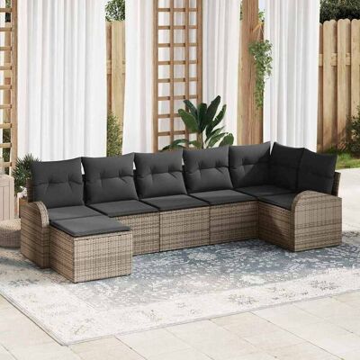 vidaXL Sofa Set mit Kissen mit Speicher 7 pcs Grau Poly-Rattan vidaXL Sofa Set mit Kissen mit Speicher 7 pcs Grau Poly-Rattan