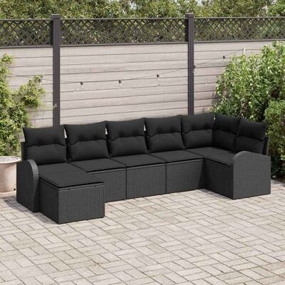 vidaXL Sofa Set mit Kissen mit Speicher 7 pcs Schwarz Poly-Rattan vidaXL Sofa Set mit Kissen mit Speicher 7 pcs Schwarz Poly-Rattan