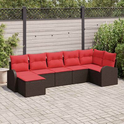 vidaXL Sofa Set mit Kissen 7 pcs Braun und Rot Poly-Rattan vidaXL Sofa Set mit Kissen 7 pcs Braun und Rot Poly-Rattan