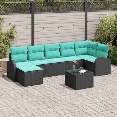 vidaXL Sofa Set mit Kissen 8 pcs Schwarz und Türkis Poly-Rattan vidaXL Sofa Set mit Kissen 8 pcs Schwarz und Türkis Poly-Rattan