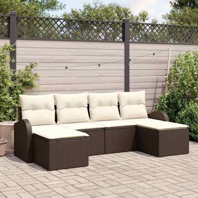 vidaXL Sofa Set mit Kissen 6 pcs Braun und Weiß Poly-Rattan vidaXL Sofa Set mit Kissen 6 pcs Braun und Weiß Poly-Rattan