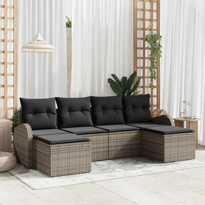 vidaXL Sofa Set mit Kissen mit Speicher 6 pcs Grau Poly-Rattan vidaXL Sofa Set mit Kissen mit Speicher 6 pcs Grau Poly-Rattan