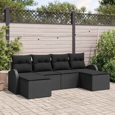 vidaXL Sofa Set mit Kissen mit Speicher 6 pcs Schwarz Poly-Rattan vidaXL Sofa Set mit Kissen mit Speicher 6 pcs Schwarz Poly-Rattan