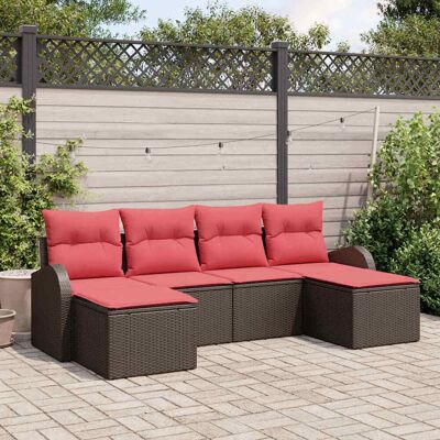 vidaXL Sofa Set mit Kissen 6 pcs Braun und Rot Poly-Rattan vidaXL Sofa Set mit Kissen 6 pcs Braun und Rot Poly-Rattan
