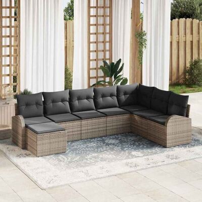 vidaXL Sofa Set mit Kissen mit Speicher 8 pcs Grau Poly-Rattan vidaXL Sofa Set mit Kissen mit Speicher 8 pcs Grau Poly-Rattan