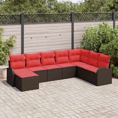 vidaXL Sofa Set mit Kissen 8 pcs Braun und Rot Poly-Rattan vidaXL Sofa Set mit Kissen 8 pcs Braun und Rot Poly-Rattan