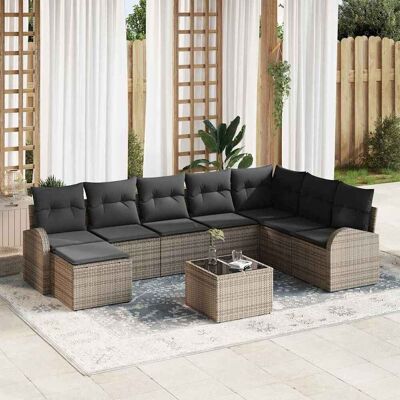 vidaXL Sofa Set mit Kissen mit Speicher 9 pcs Grau Poly-Rattan vidaXL Sofa Set mit Kissen mit Speicher 9 pcs Grau Poly-Rattan