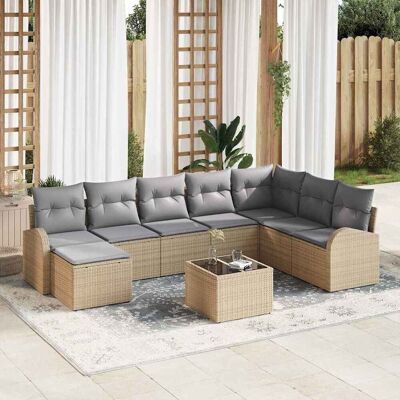 vidaXL Sofa Set mit Kissen 9 pcs Beige und hellgrau Poly-Rattan vidaXL Sofa Set mit Kissen 9 pcs Beige und hellgrau Poly-Rattan